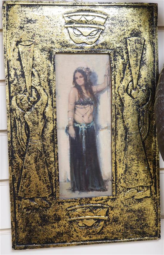 Ken Moroney, oil on panel, Arab dancing girl, signed, 29 x 11cm